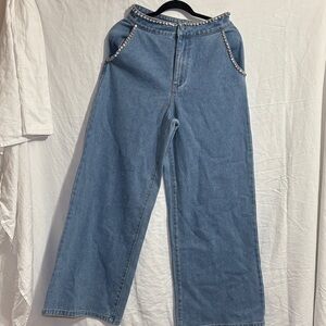 Nasty Gal Denim Wide Leg Jeans with Beaded Trim